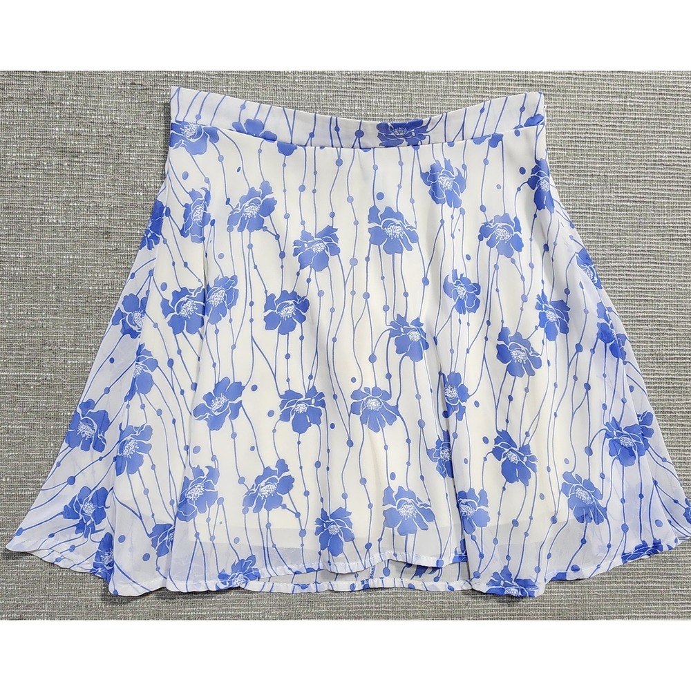 Francesca's Blue Floral Chiffon Mini Skirt White A-Line Lined Size S